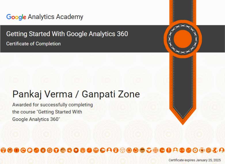 Getting Started With Google Analytics 360 certificate issued to Pankaj Verma