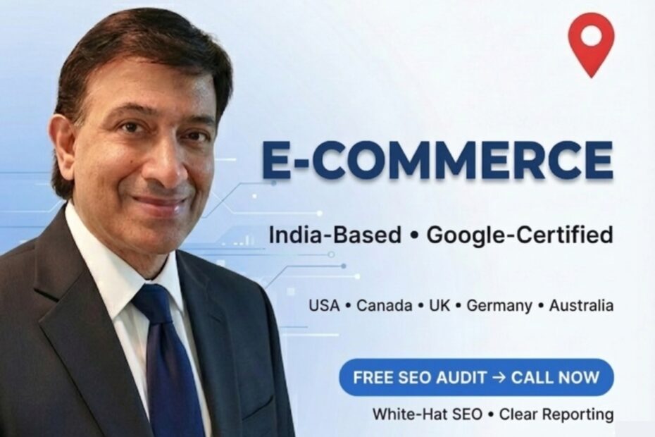 E-commerce SEO India banner with Pankaj Verma (Ganpati Zone) — Shopify & WooCommerce SEO, Gurugram (Gurgaon), India